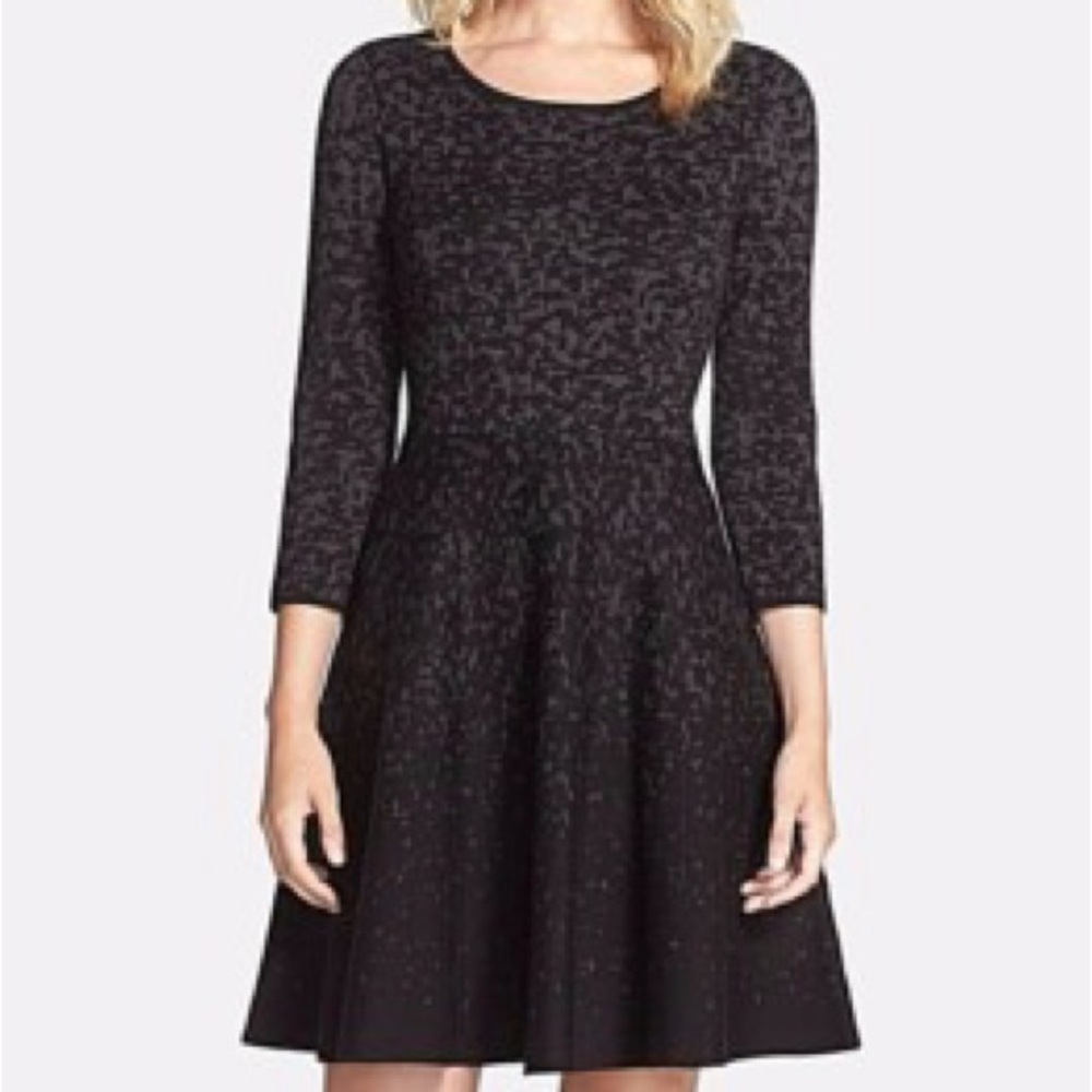 Ivanka Trump Black and Gray Fit and Flare Sweater Dress